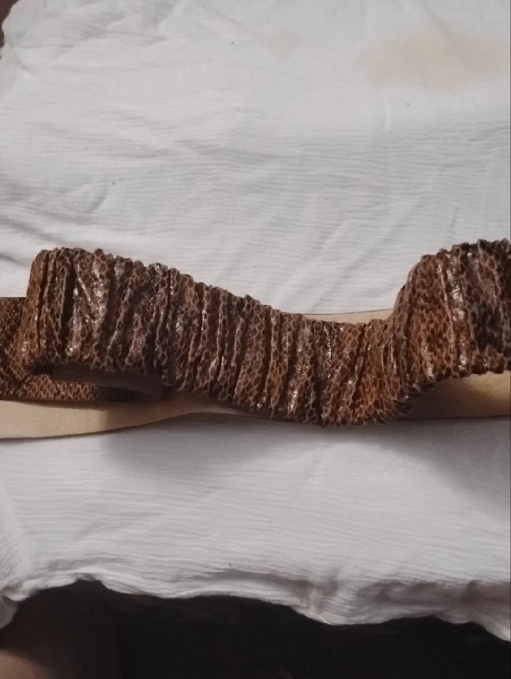 Source Unknown Brown Snake-Print Waist Belt with Amber Gems